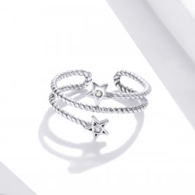 Pandora Style Silver Open Ring, Two-Stars - SCR718