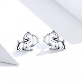 Pandora Style Silver Stud Earrings, Mischievous Cat - SCE832