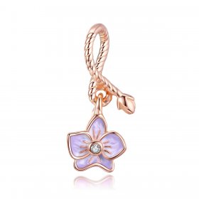 Pandora Style Rose Gold Dangle Charm, Orchid - BSC287