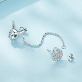 Pandora Style White Rabbit Clock Studs Earrings - SCE1617