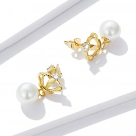 PANDORA Style Crown Shell Beads Stud Earrings - BSE549