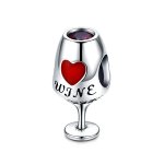 Pandora Style Silver Charm, Red Wine Glass, Red Enamel - SCC788