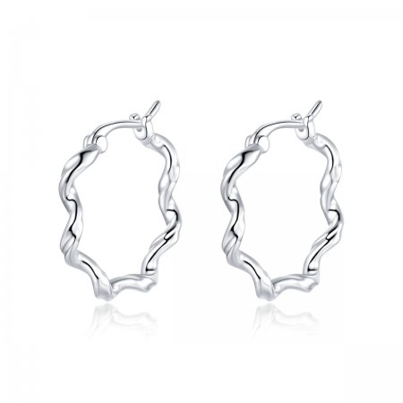 Pandora Style Silver Hoop Earrings, Wave - SCE976