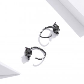 Pandora Style Silver Hoop Earrings, Cat, Multicolor Enamel - SCE1125