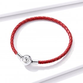 Red Pandora Style Leather Bracelet - BSB042