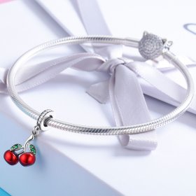 Pandora Style Silver Bangle Charm, Summer Cherries - SCC784