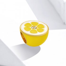 Pandora Style Silver Charm, Fresh Lemon, Orange Enamel - SCC1590