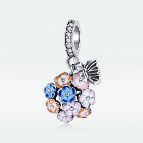 Pandora Style Silver Dangle Charm, Colorful Garden, Multicolor Enamel - SCC1702