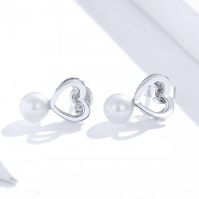 Pandora Style Silver Stud Earrings, Pearl Drop - SCE869