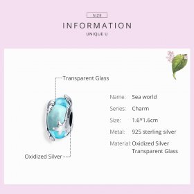 Silver Sea World Murano Glass Charm - PANDORA Style - SCC1257