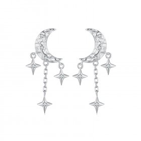 Pandora Style Moon Tassel Studs Earrings - BSE858