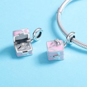 Pandora Style Silver Charm, Marriage Ring, Pink Enamel - SCC549