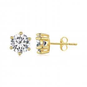 Pandora Style Gold Plated Shiny Zircon Stud Earrings - BSE615-7B