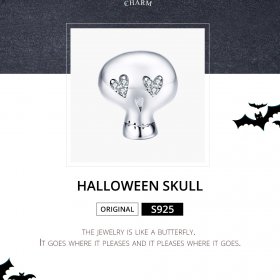 Pandora Style Silver Charm, Halloween Skull - SCC1362