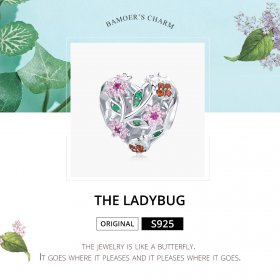 Pandora Style Silver Charm, Ladybug & Flowers - BSC117