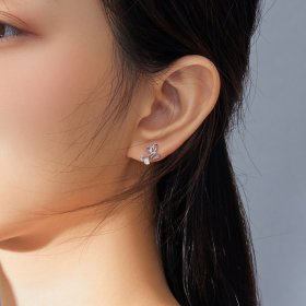 Pandora Style Silver Stud Earrings, Ginkgo Leaf - BSE328