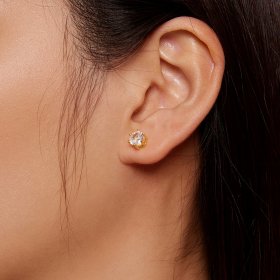 Pandora Style Gold Plated Shiny Zircon Stud Earrings - BSE615-6B