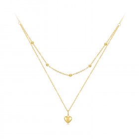 Pandora Style Golden Love Heart Beaded Necklace - BSN168-B