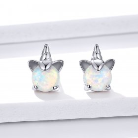 Pandora Style Silver Stud Earrings, Cute Unicorn - SCE737
