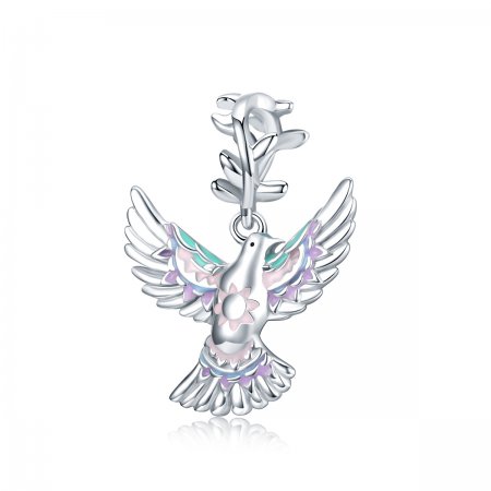Pandora Style Silver Charm, Peace Dove, Multicolor Enamel - BSC295