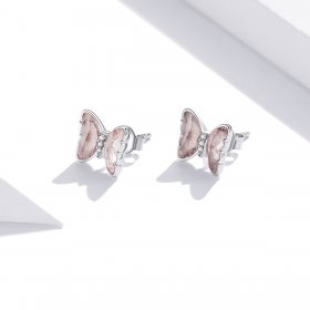 Pandora Style Silver Stud Earrings, Crystal Butterfly - SCE1013