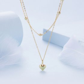 Pandora Style Golden Love Heart Beaded Necklace - BSN168-B