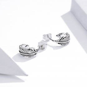 Pandora Style Silver Hoop Earrings, Feather - SCE923