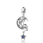Pandora Compatible Silver Cat Play with Stars Dangle Charm - SCC1205