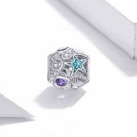 Pandora Style Silver Charm, Stars and Shell, Multicolor Enamel - SCC1805