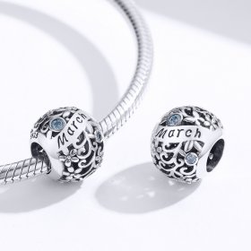 Pandora Style Silver Charm, March Birthstone - SCC1385-3