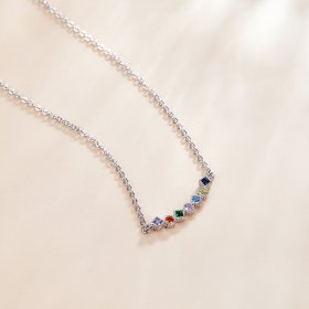 Pandora Style Silver Necklace, Rainbow, Multicolor Enamel - SCN451
