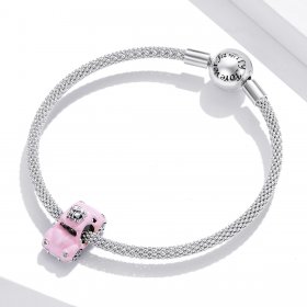 Pandora Style Silver Charm, Pink Car, Pink Enamel - SCC1738