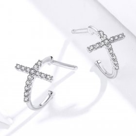 Pandora Style Silver Stud Earrings, Crossing - SCE755