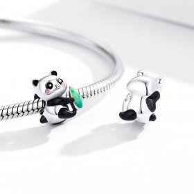 Pandora Style Silver Charm, Lovely Panda Cub, Multicolor Enamel - SCC1832