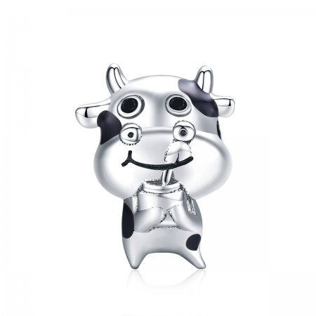 Pandora Style Silver Charm, Little Cow, Black Enamel - SCC1574