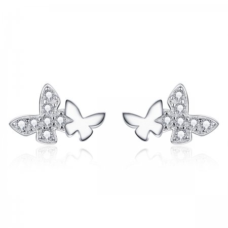 Pandora Style Silver Stud Earrings, Butterfly - BSE236