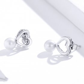 Pandora Style Silver Stud Earrings, Pearl Drop - SCE869