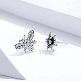 Pandora Style Silver Stud Earrings, Butterfly and Flower - SCE884