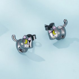 Pandora Style Moon Kitten Stud Earrings - SCE1584
