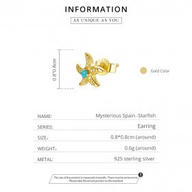 Pandora Style 18ct Gold Plated Stud Earrings, Mysterious Spain Starfish - SCE1152