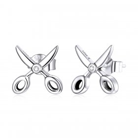 Pandora Style Silver Stud Earrings, Small Scissors - SCE1003