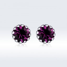Pandora Style Silver Stud Earrings, Birthstone February - SCE862-2
