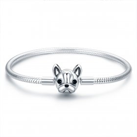 Silver Cute Bulldog Chain Bracelet - PANDORA Style - SCB075