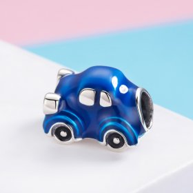 Pandora Style Silver Charm, Vintage Car, Blue Enamel - SCC957