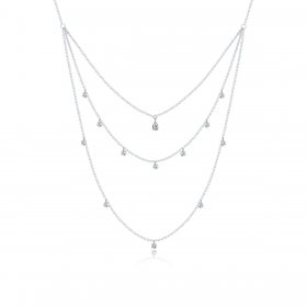 Pandora Style Silver Necklace, Long Layered Three Strand, Enamel - SCN429