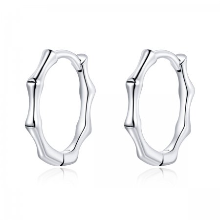 Pandora Style Silver Hoop Earrings, Bamboo - SCE988