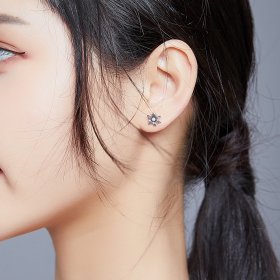 Pandora Style Silver Stud Earrings, Butterfly and Flower - SCE884