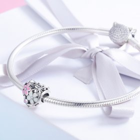 Pandora Style Silver Charm, Flower Blessing, Multicolor Enamel - SCC761