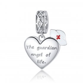 Pandora Style Silver Dangle Charm, The Guardian Angel of Life, Red Enamel - BSC307