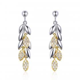 Pandora Style Dangle Earrings, Bicolor Two-Color Wheat Spike - BSE025